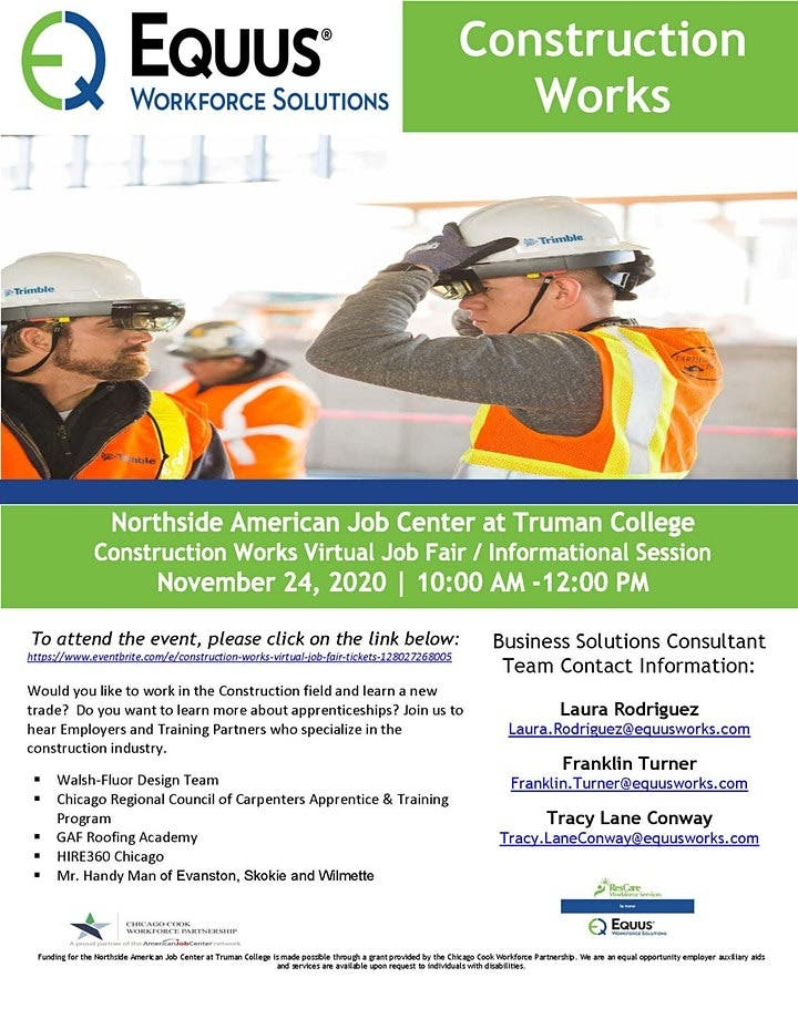 Nov 24 Construction Works Virtual Job Fair Informational Session Chicago Il Patch