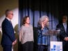 Mitchell Shames (left), Risa Shames (second to left), Barbara Livenstein (second to right), and extended family are honored for their dedication to the JCC. Adam Weiss, Shames JCC (right)