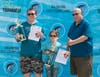 Winners of the Biggest Fish.  2nd place Alfonzo Perez at 8.8 pounds, 1st place Haven Kuehn at 9.8 pounds and sponsor of the Disneyland tickets, Steve DiMemmo of San Jacinto. 