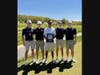 Upper Montclair's Griffin LaLonde (left) with teammates and coach Spencer Pyke (center) after MKA had best low score from SEC-Liberty Division teams in Essex County Tournament.
