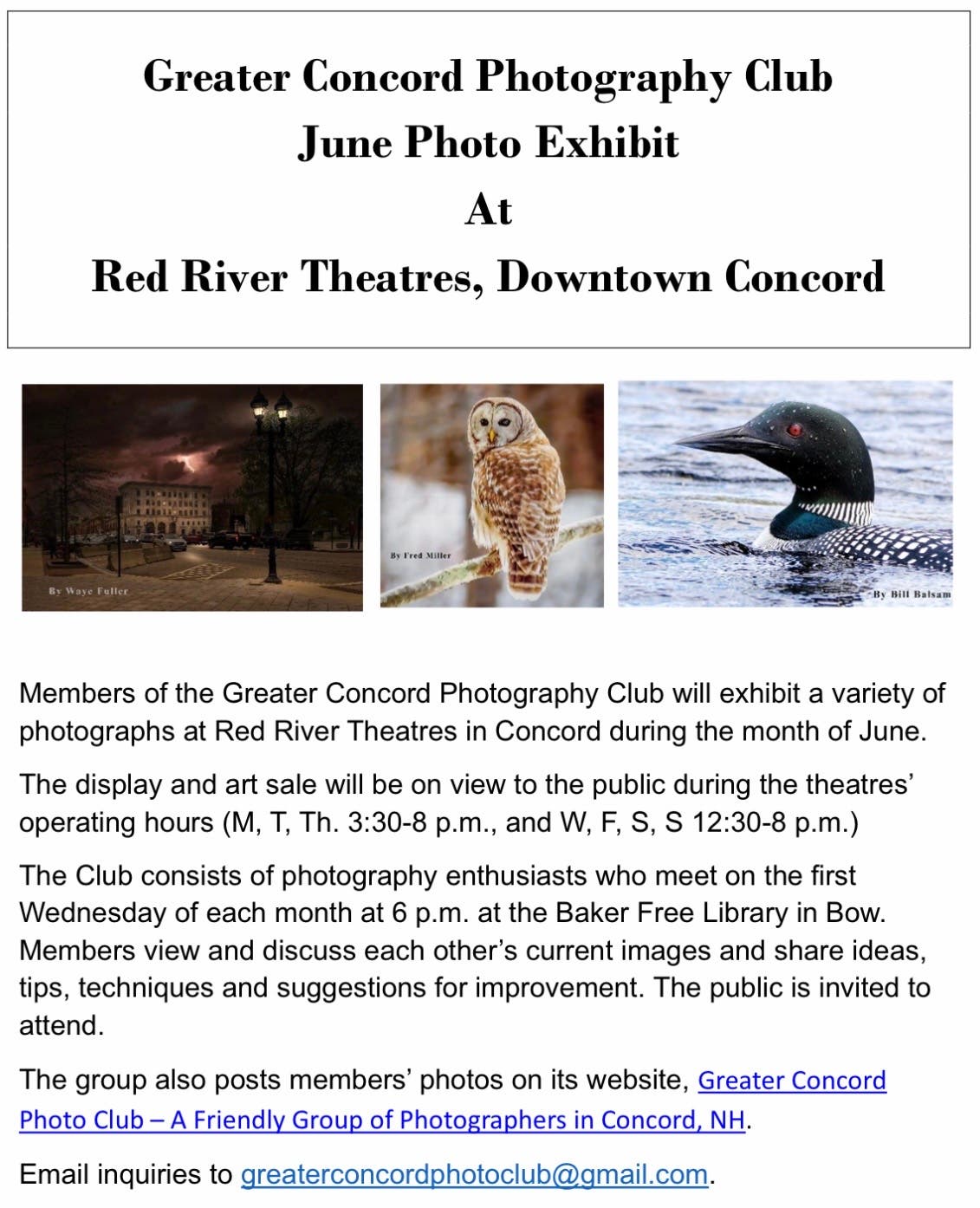 Greater Concord Photography Club Photo Exhibit