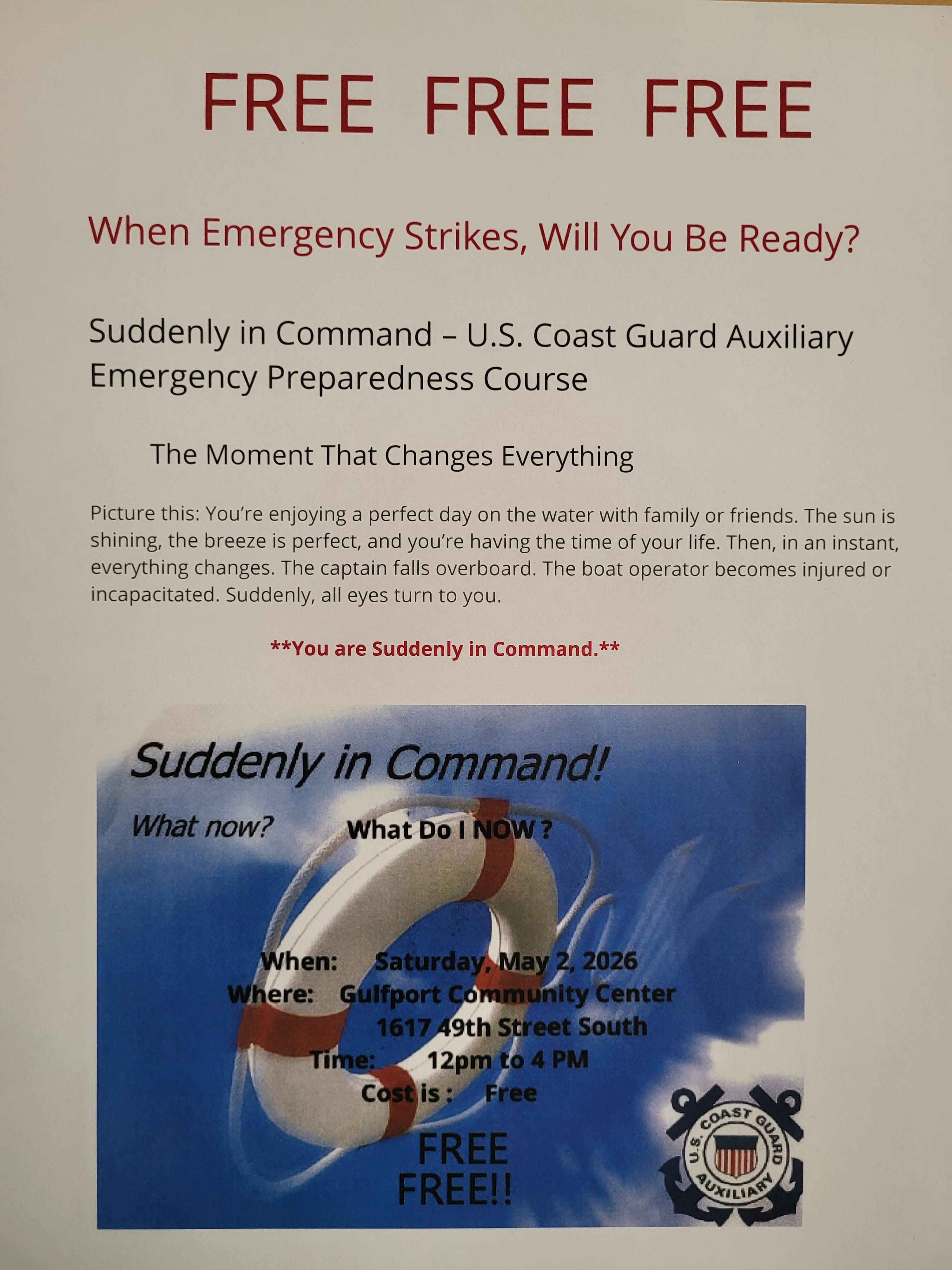 Suddenly in Command - US Coast Guard Auxiliary Emergency Preparedness Course