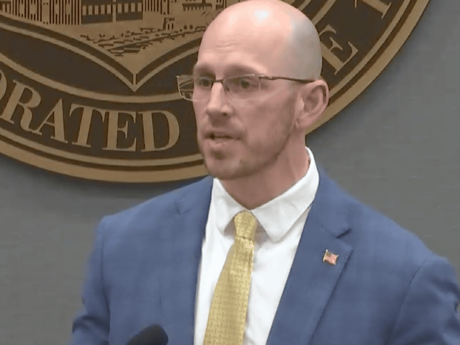 Manchester Mayor Jay Ruais presents his proposed city and school budgets Thursday night.