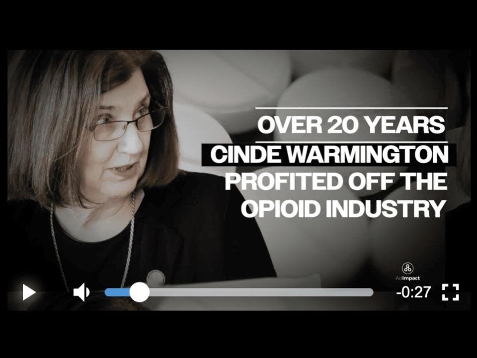A photo of Gov. Kelly Ayotte's ad, "Cinde Warmington: Bad For New Hampshire," which began airing on television this week.
