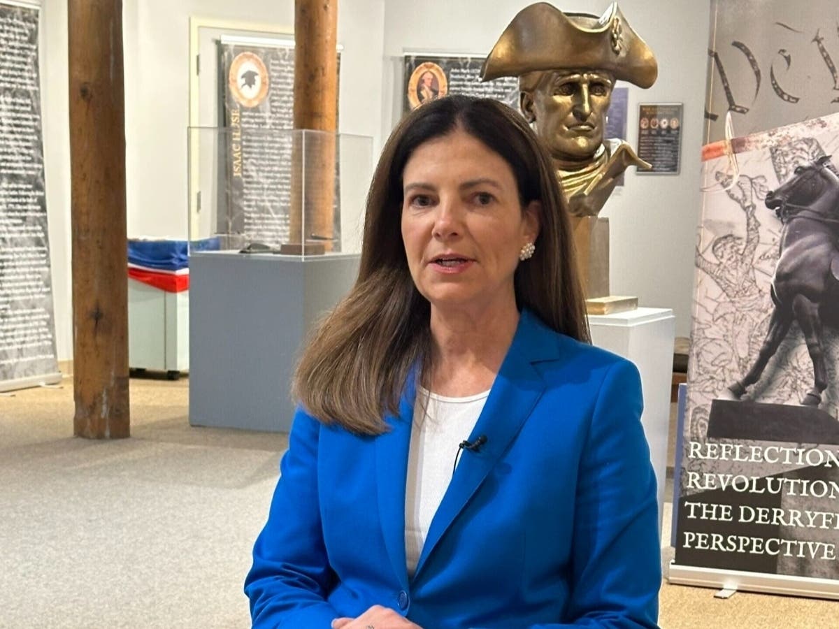 Gov. Kelly Ayotte talks to reporters after the Executive Council meeting at the Millyard Museum in Manchester. July 8, 2026.