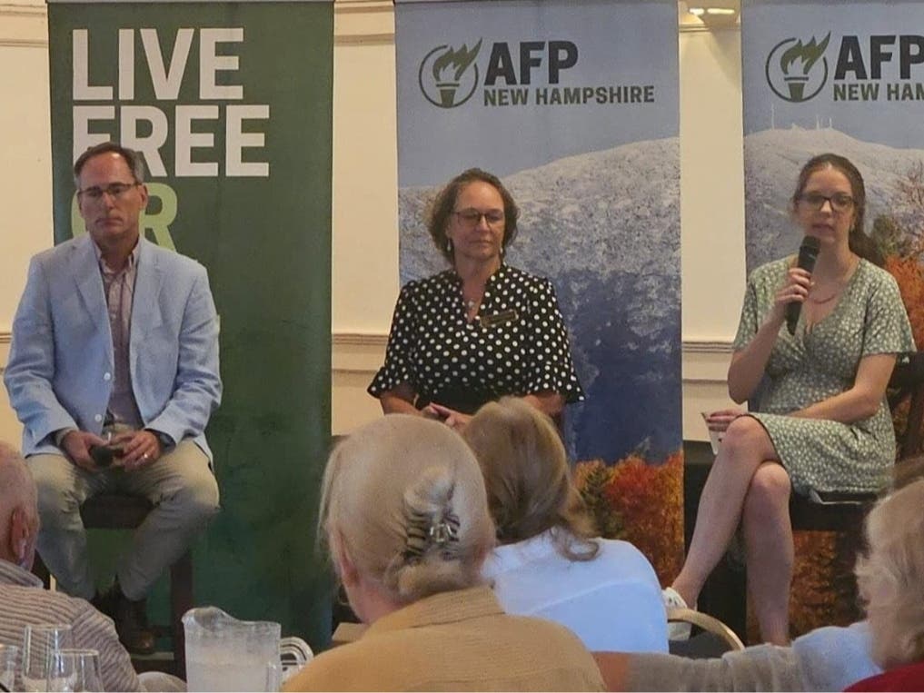 Drew Cline of the Josiah Bartlett Center, Rep. Tanya Donnelly and AFP-NH Deputy State Director Sarah Scott at a roundtable on data centers and New Hampshire.