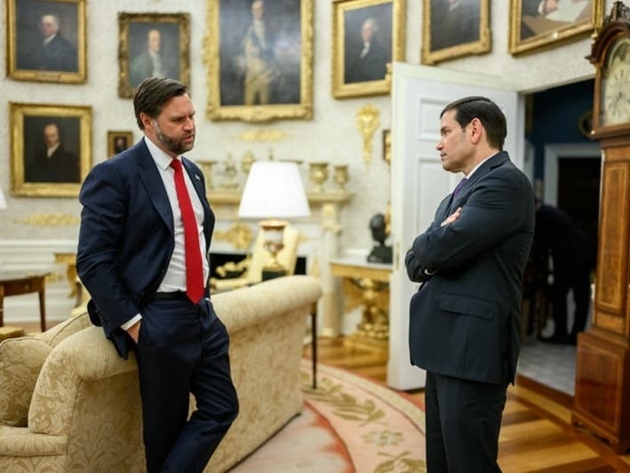Vice President JD Vance speaks with Secretary of State Marco Rubio in the Oval Office, Tuesday, September 9, 2025.