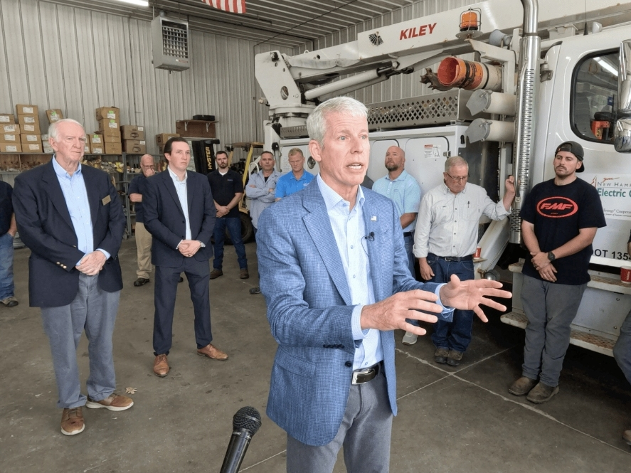 Energy Secretary Chris Wright speaks with employees at the N.H. Electric Co-Op in Raymond.
