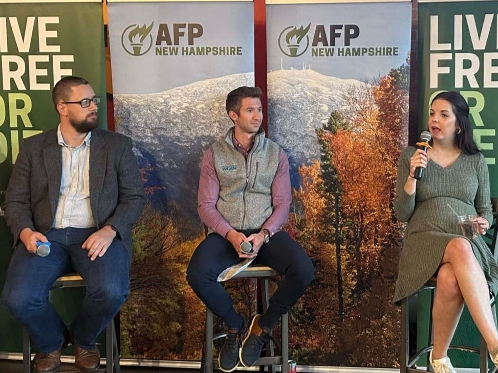 Rep. Michael Granger, Ross Connolly, Regional Director AFP Northeast and Sarah Scott, Deputy State Director AFP-NH lead a roundtable discussion on Flock cameras and privacy.