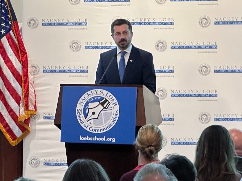 Pete Buttigieg speaks at The Nackey S. Loeb School of Communications 2026 First Amendment Award event.

