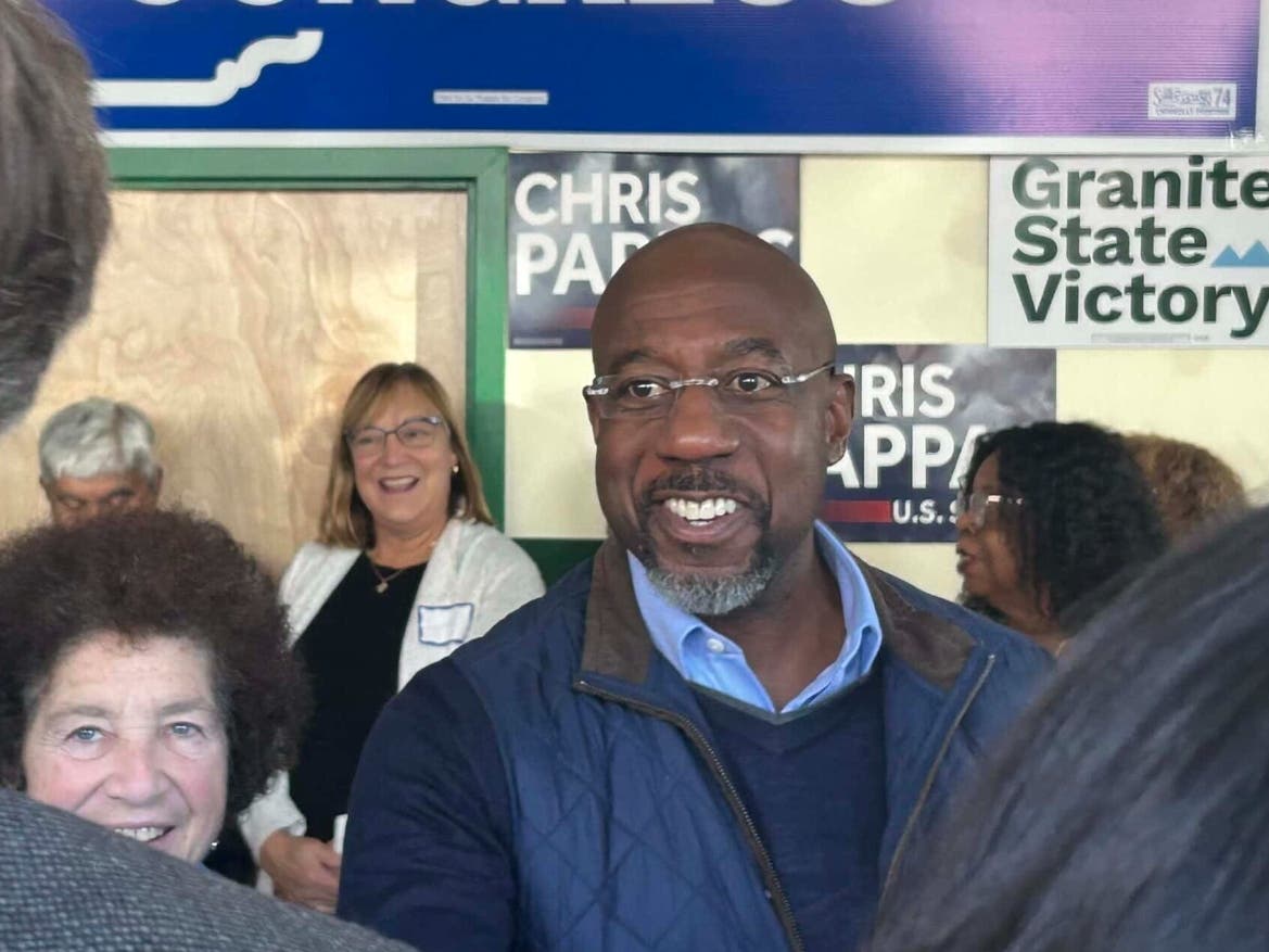 Senator Reverend Raphael Warnock campaigns for NH Democrats in Nashua.