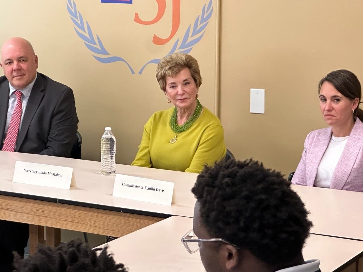 U.S. Education Secretary Linda McMahon participates in a roundtable at Trinity High School in Manchester, N.H.
