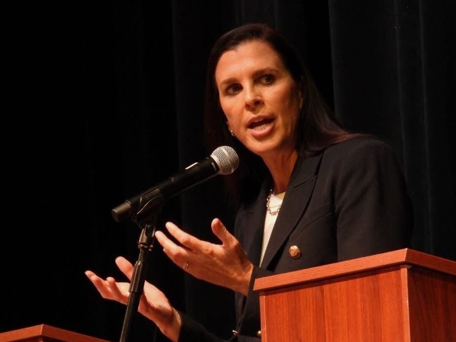 Democrat Stefany Shaheen at the NH01 general election debate at New England College, October 19, 2026.