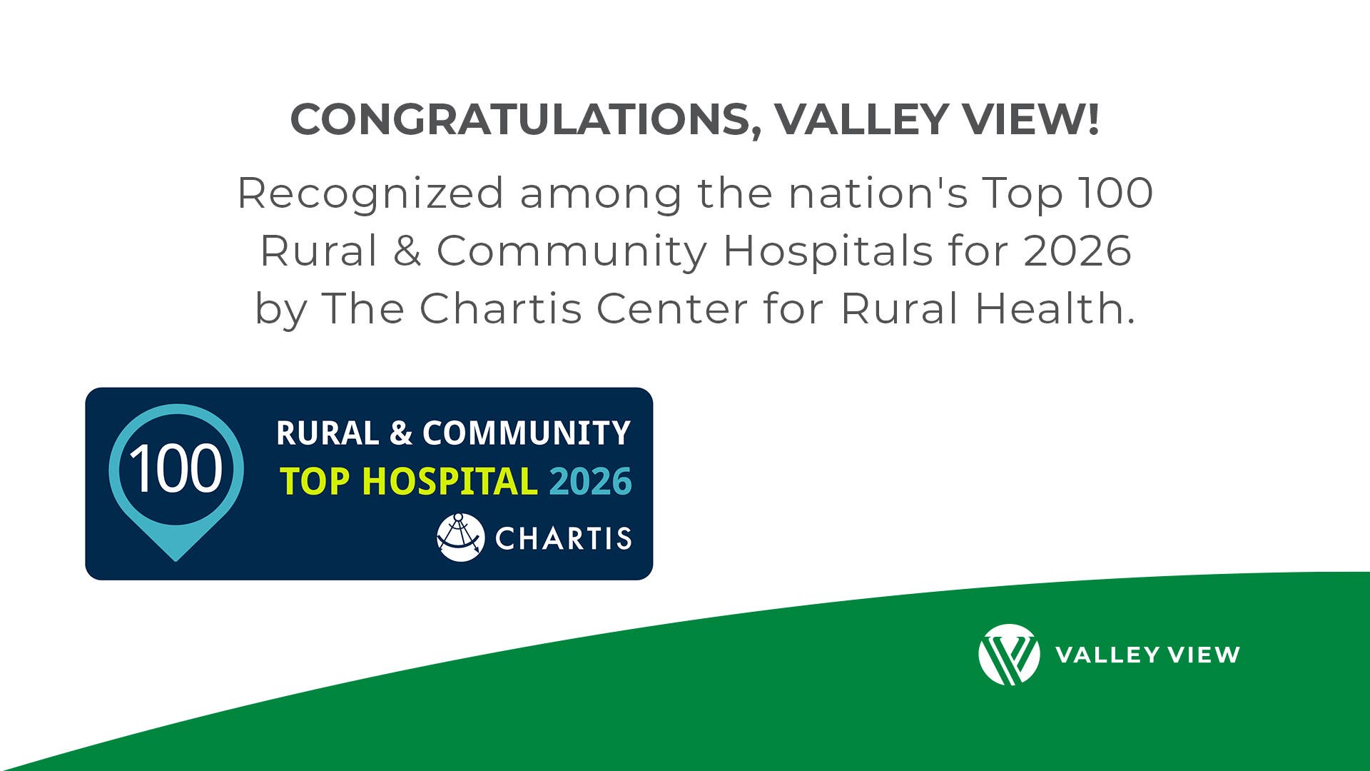 Valley View Recognized as a Top 100 Rural & Community Hospital by Chartis Center for Rural Health