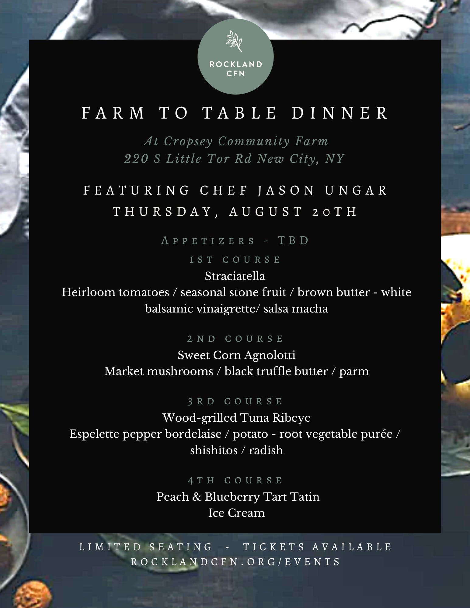 The Menu Has Arrived - Farm to Table Dinner at Cropsey Community Farm on 8/20