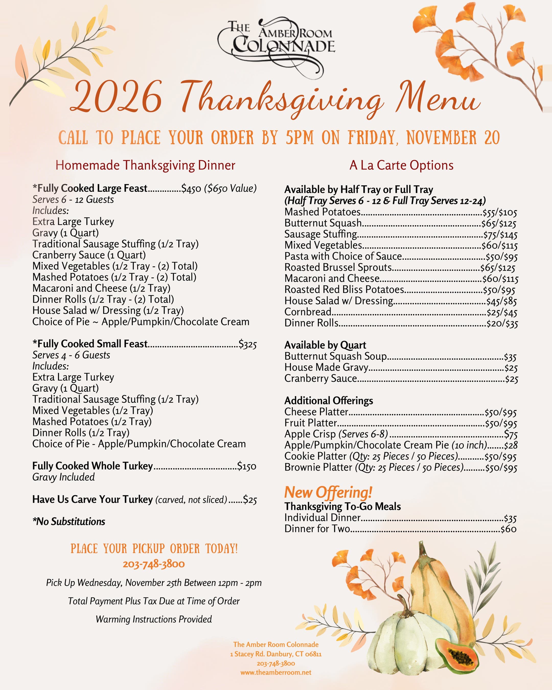 THANKSGIVING DINNER, FULLY COOKED – from $35