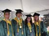 Graduates student government president Jesse Behar, salutatorian Allen Hu, valedictorian Chana Lyubich and Class of 2021 representative Brooke Walters after the graduation ceremony.
