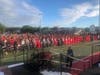 Over 2,000 chairs were set up on the football field to accommodate students and guests under COVID-19 restrictions.