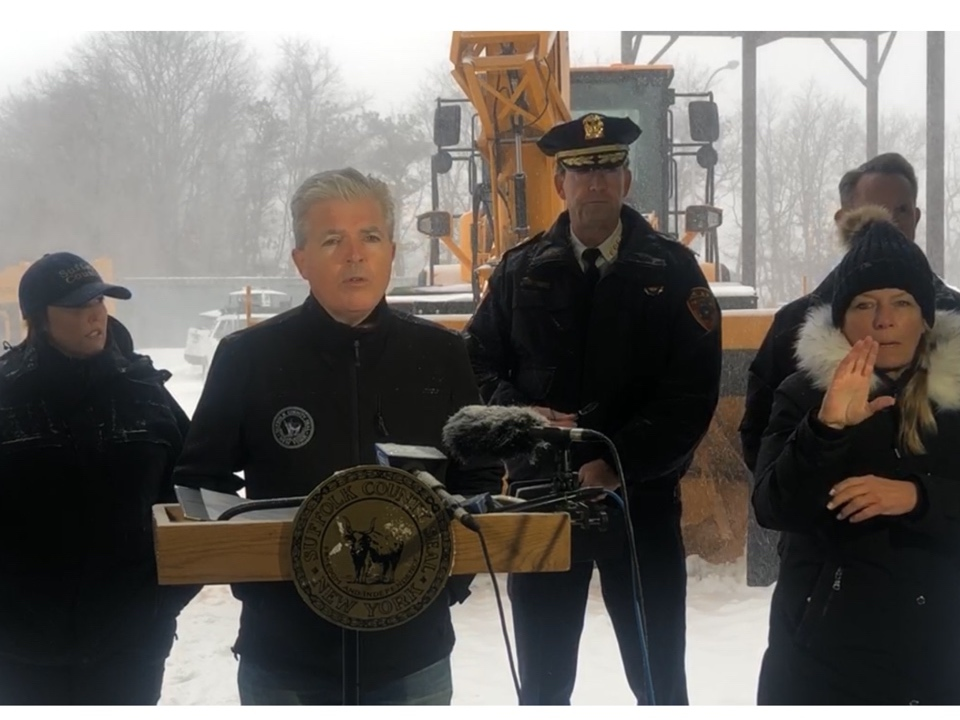 Suffolk County Executuve Steve Bellone urged caution on Friday as the storm continued on Saturday.