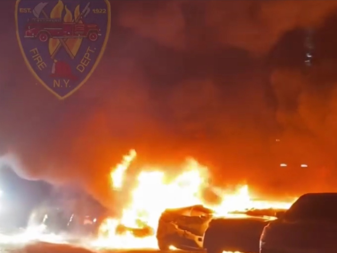 A blaze destroyed 40 to 45 cars on Friday morning, Suffolk police said.