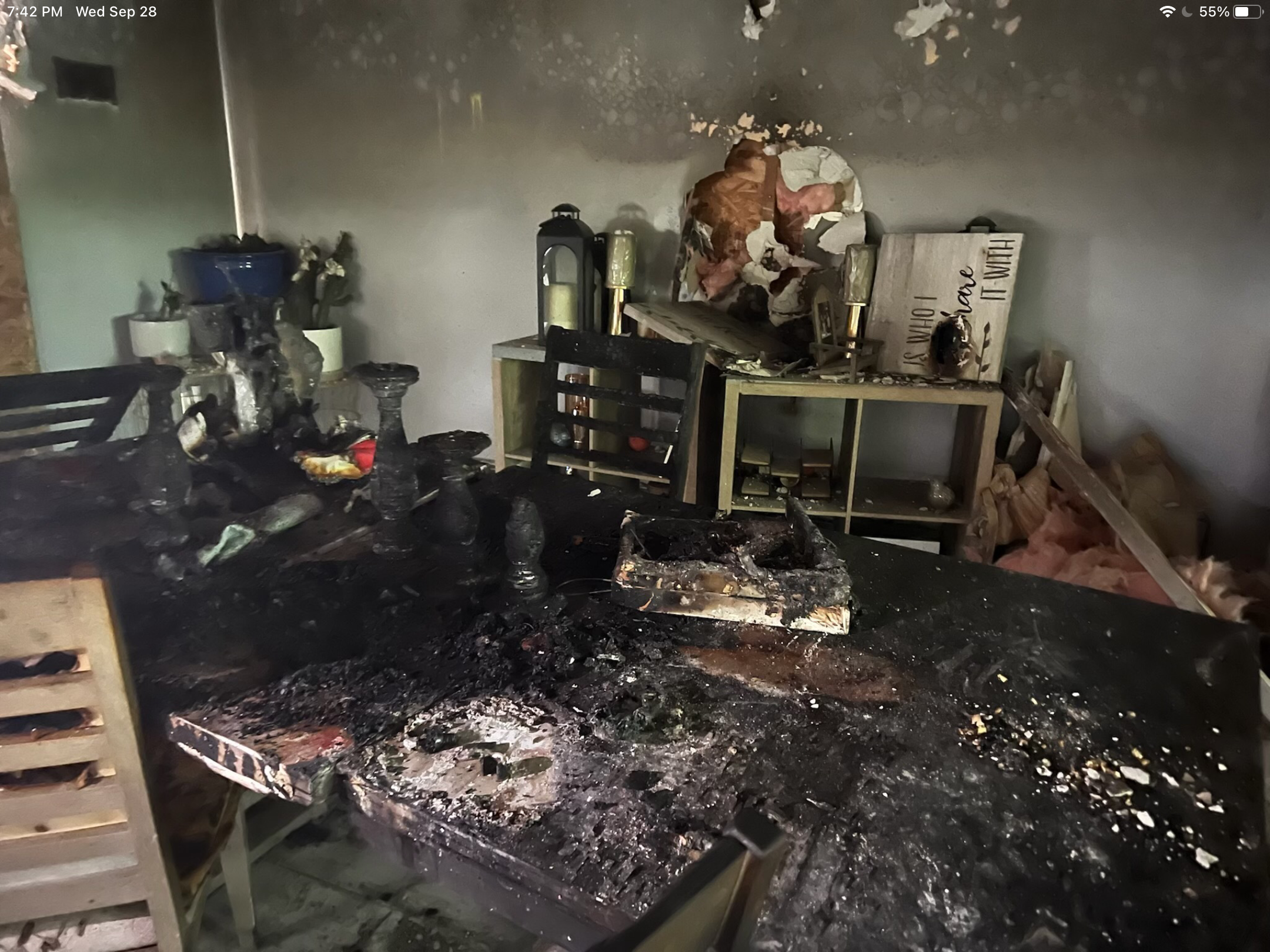 The charred debris of Gina Granados former Farmingville home. / Gina Granados