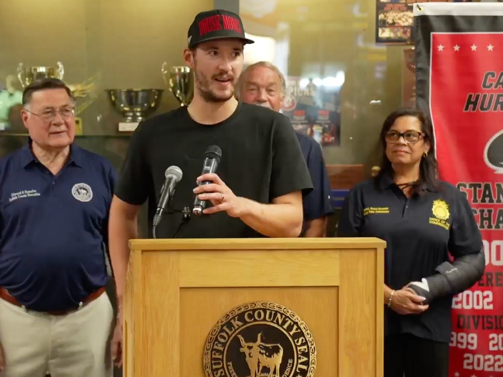 Carolina Hurricanes' Goalie And Stanley Cup Winner, Brandon Bussi, Brings Cup Home To Long Island