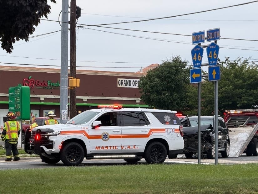 The drivers of four vehicles, including a U.S. postal vehicle, were taken to the hospital after a chain-reaction crash in Shirley on Thursday afternoon, Suffolk police said.