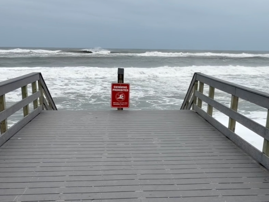 At around 4:30 p.m. on Friday, the waves of the Atlantic were rolling well past the steps at Smith Point County Park in Shirley.