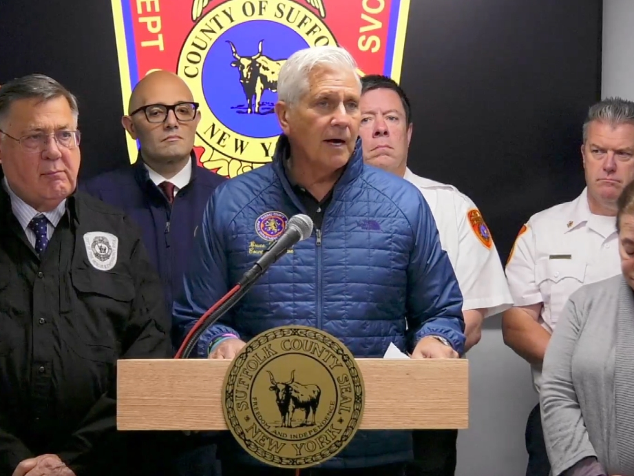Nassau County Executive Bruce Blakeman at a briefing on Saturday in Garden City told residents not to get too comfortable with the downswing in the storm, warning there is still danger ahead as the region heads into two more high tide cycles at full moon.