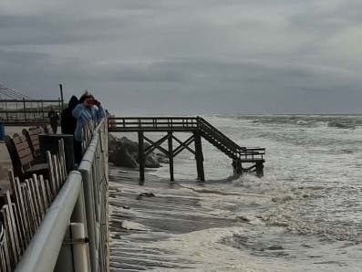 A portion of the stairs leading to the beach at Smith Point County Park in Shirley was claimed by the weekend's nor'easter.