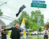 Father David C. Santos unveiled the new street sign proclaiming a portion of South Springfield Avenue to be “Saint James Way” during a special ceremony attended by parishioners and Union County dignitaries.