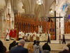 Cardinal Joseph W. Tobin prays before the Cross during the Good Friday liturgy at Newark’s Cathedral Basilica of the Sacred Heart on April 7, 2023.