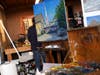 Leo Mancini-Hresko, Artist, easel and pallet in Studio. 
