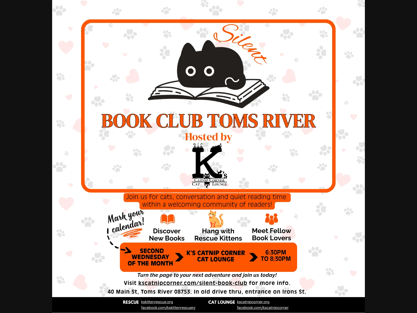 K's Catnip Corner Cat Lounge Invites Book Lovers To Check Out Silent Book Club Toms River Chapter