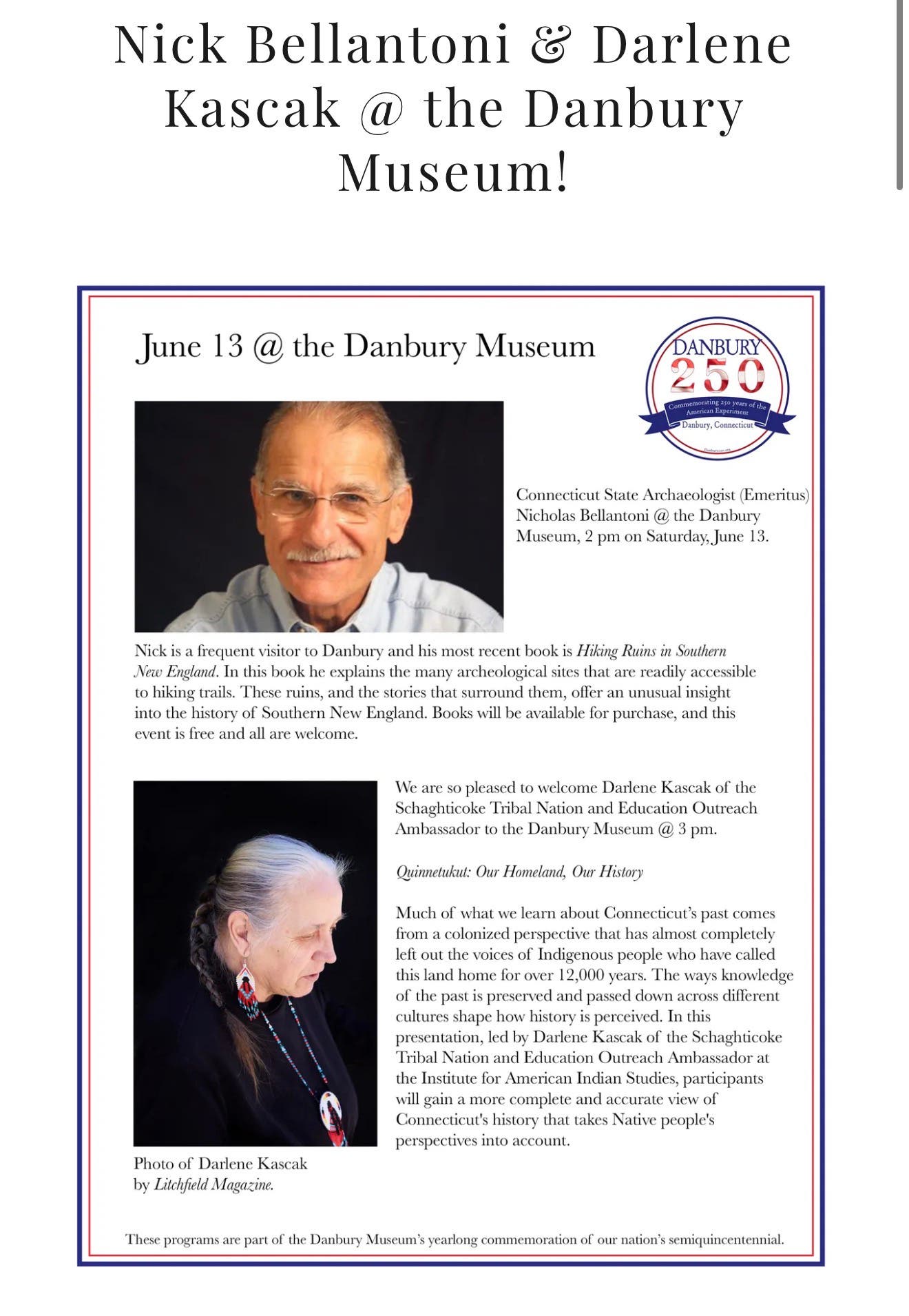 State Archaeologist (Emeritus) Nick Bellantoni & Darlene Kascak @ the Danbury Museum!