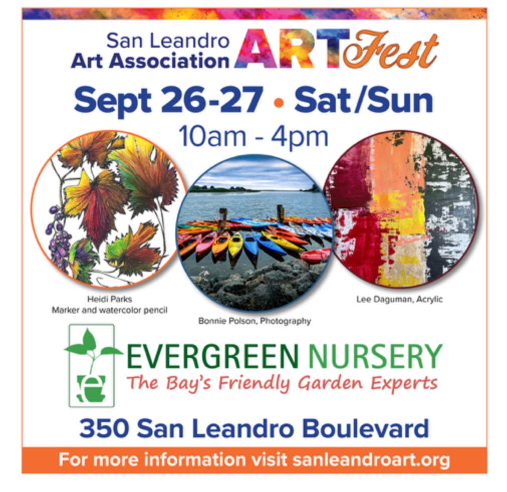 Fall Art Fest 2026, Sept. 26 - 27 at Evergreen Nursery, San Leandro.