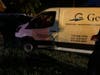 Parked van on homeowner's property on Muncey Road hit by one of the cars involved in tonight's accident.