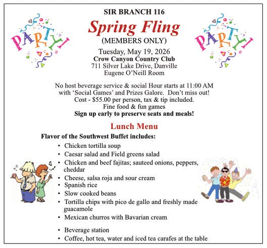 SIR Branch 116 Members Only "Spring Fling"!  