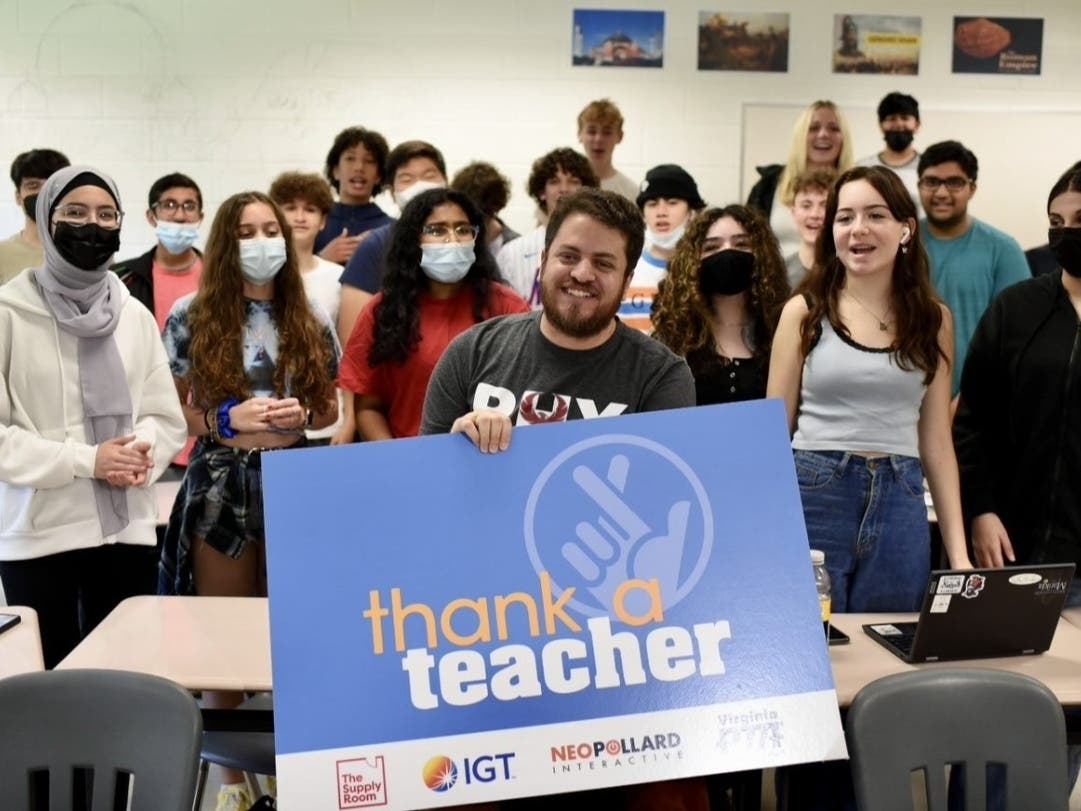 Roumario Bector, a world history teacher at Rock Ridge High School in Ashburn, will receive a $2,500 vacation through the Thank A Teacher Campaign of the Virginia Lottery. Rock Ridge High School will also receive $2,500 in supplies from The Supply Room.