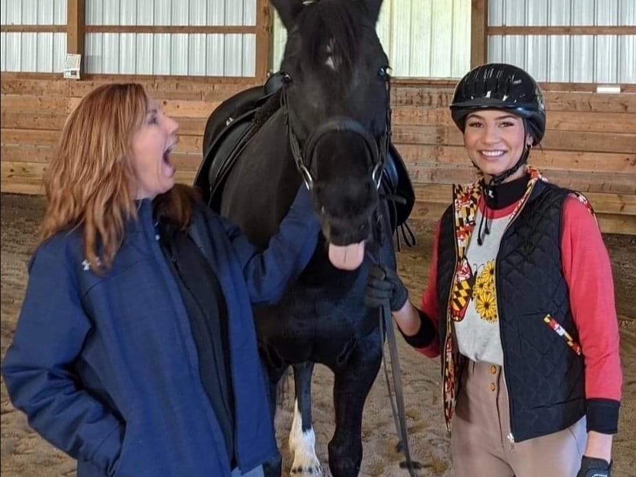 Miss Maryland Allison Redman (right) with her horse Sydney will be making one of her few in-person public appearances at the Preakness on Saturday. The Bel Air-native is a volunteer in the Therapeutic Riding program at Normandy Farms in Street. 