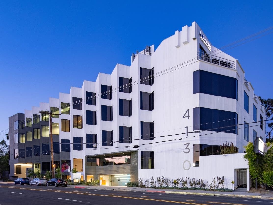 This Cahuenga Boulevard building recently underwent renovations that include: a complete exterior redesign, a new lobby and corridor upgrades, private outdoor patio seating, secured parking and suites with polished concrete and exposed ceilings.