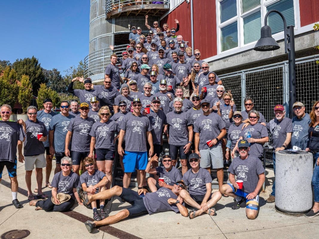 The finish line party after the Santa Cruz Sunrise Rotary Club's 24th Annual Jon and Ken's Most Excellent Adventure bike ride. The three-day, 200-mile ride from Healdsburg to Santa Cruz raised over $200,000 for local charities. 