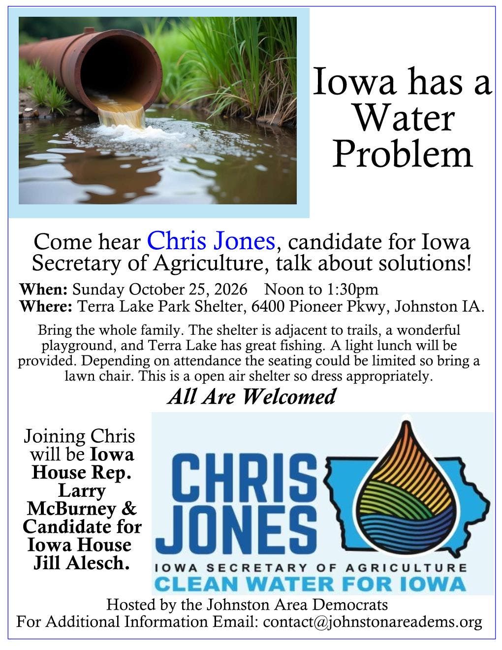 Discuss Iowa's Water Problems with Chris Jones, candidate for Secretary of Agriculture, Iowa