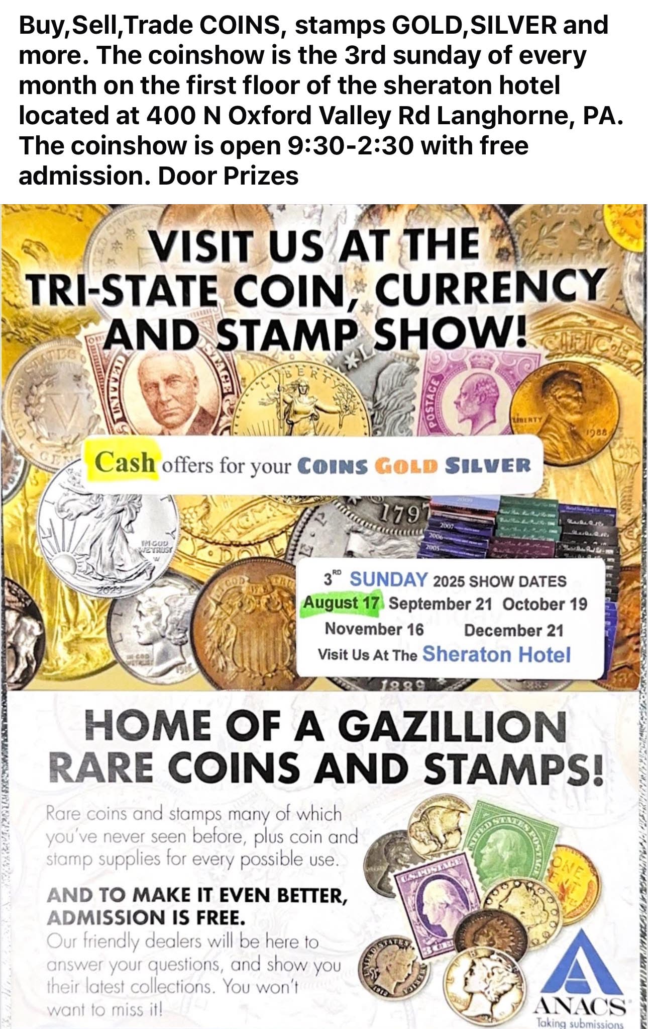 Tri-State Coin, currency and Stamp SHOW!!
