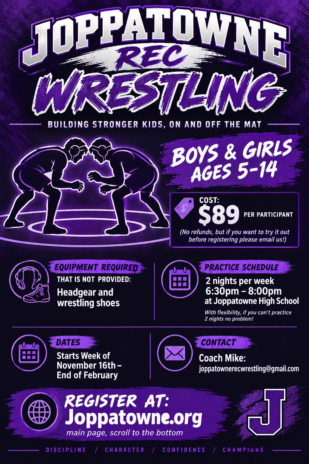 Joppatowne Rec Wrestling Sign-Ups - Boys and Girls Ages 5-14