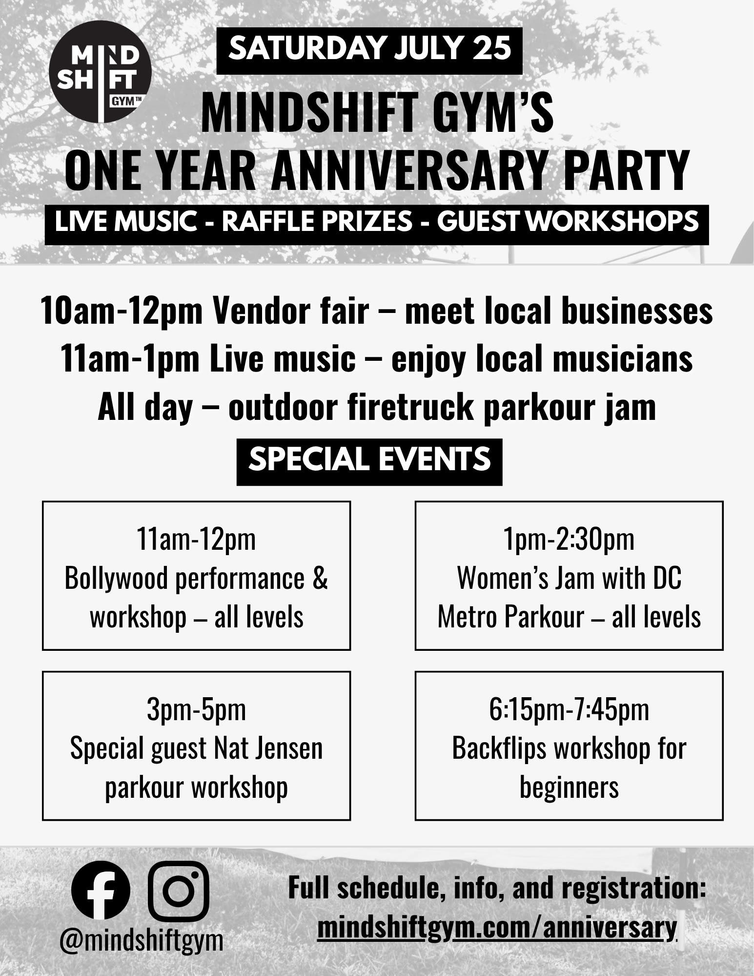 MindShift Gym One Year Party! Live music, intro classes, raffle prizes, workshops, and more!