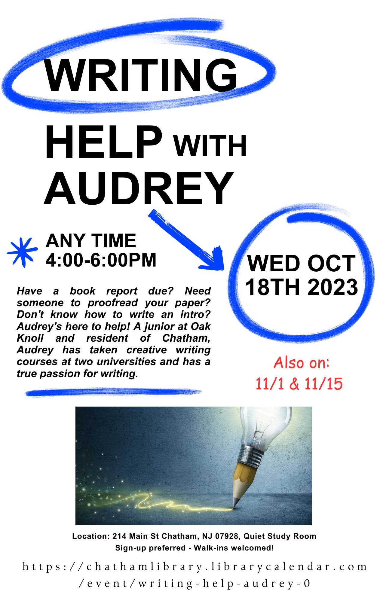 Oct 18 | Writing Help with Audrey | Chatham, NJ Patch