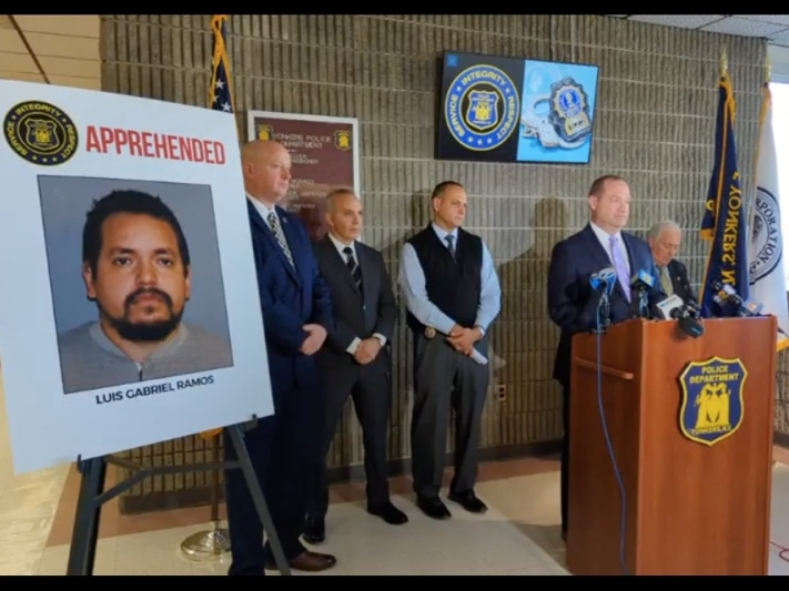 Yonkers officials announce the arrest of a suspect in this week's grisly double murder. 