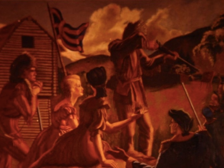 The Shooting Match From THE PATHFINDER, painted by Mary E. Stone. Size: 8’x8’ 