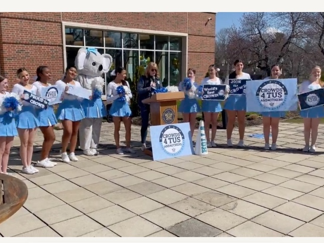The kickoff started at 11 a.m. at the school's campus in New Rochelle with a rally filled with cheerleading routines, music and live entertainment.